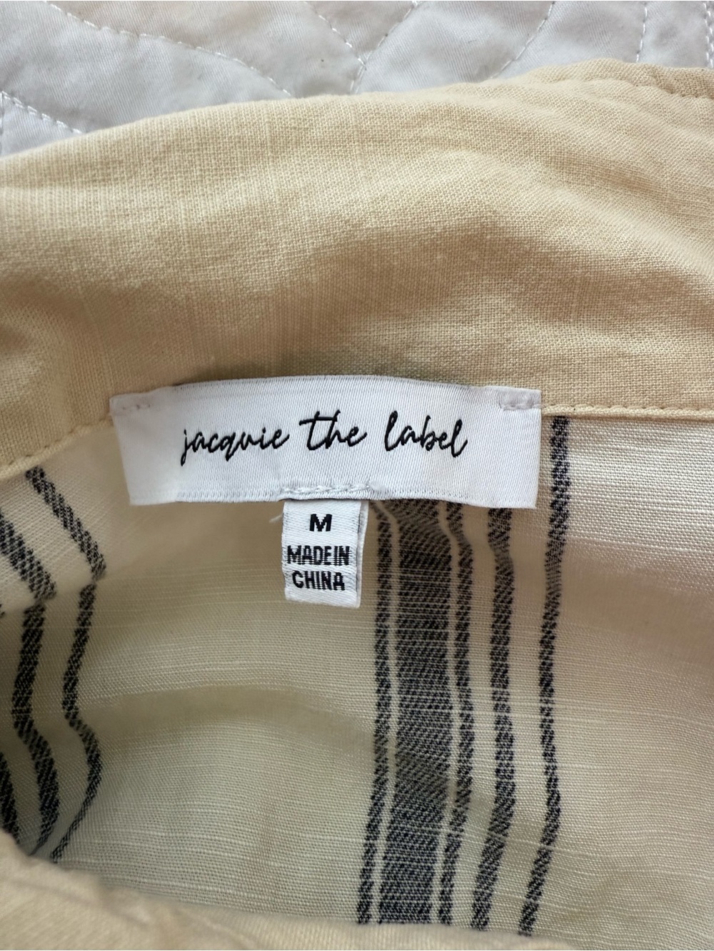 Jacquie the Label Linen Blend Lace-Up Tunic Top Cream Black Stripe Size M - Picture 3 of 5